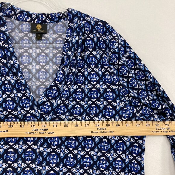 JM Collection XL Blue Black Floral Abstract Pattern Stretch Knit Top Office - Picture 6 of 9